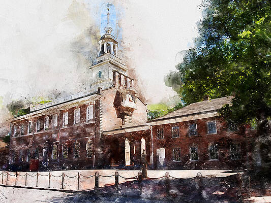 Scenic Wall Art featuring the painting Philadelphia Independence Hall - 02 by AM FineArtPrints