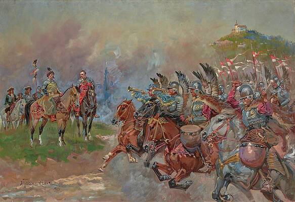 17th Century Painting - Polish Hussars Parading In Front Of King John IIi Sobieski by Wojciech Kossak