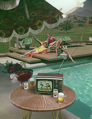 Retro Poolside Relaxation with Friends Wall Art