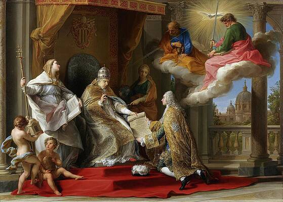 Pompeo Batoni Painting - Pope Benedict Xiv Presenting The Encyclical Ex Omnibus by Pompeo Batoni