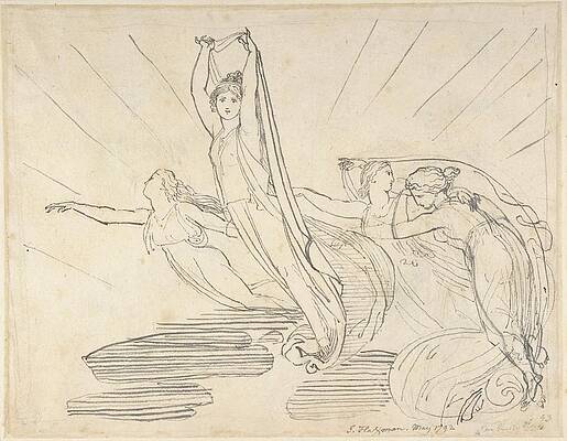 Monochrome Wall Art featuring the drawing Popes Odyssey, Book 12 by John Flaxman