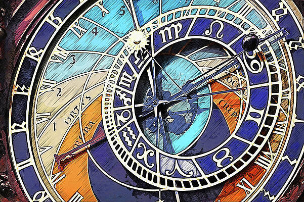 Landscape Painting - Prague Astronomical Clock by AM FineArtPrints