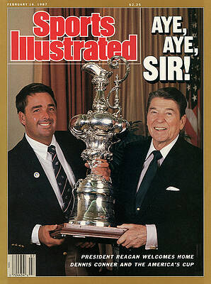 Flag Photograph - President Ronald Reagan And Stars & Stripes Dennis Conner Sports Illustrated Cover by Sports Illustrated
