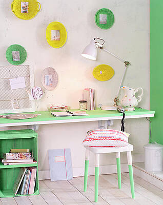 Pretty Home Study In Fresh Green With Creative Decorations Print