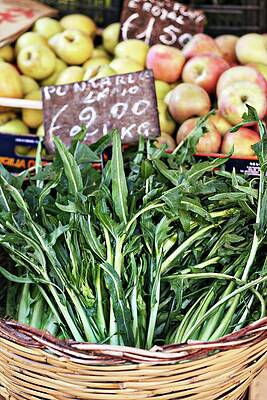 Puntarella Lettuce In A Basket At A Market Print