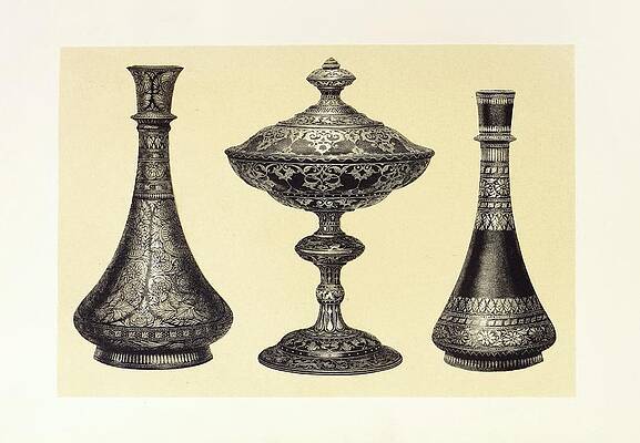 John Charles Robinson Painting - Recent Indian Vases In Oxydised Pewter, Encrusted Or by John Charles Robinson