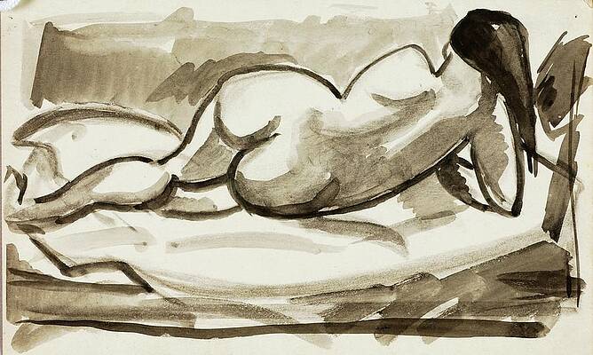 Monochrome Wall Art featuring the drawing Reclining Female Nude 12 by Carl Newman