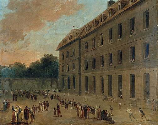 Hubert Robert Painting - Recreation Des Prisonniers A Saint-lazare; La Partie De by Hubert Robert
