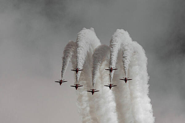 Sky Photograph - Red Arrows Plumes Of Smoke At RAF Cosford 2019 by Scott Lyons