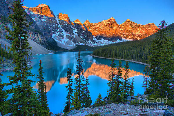 Sunrise Wall Art featuring the photograph Red Morning Peaks At Moraine Lake by Adam Jewell
