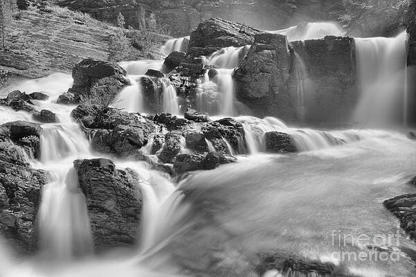 Wall Art featuring the photograph Red Rock Falls Spring Closeup Black And White by Adam Jewell