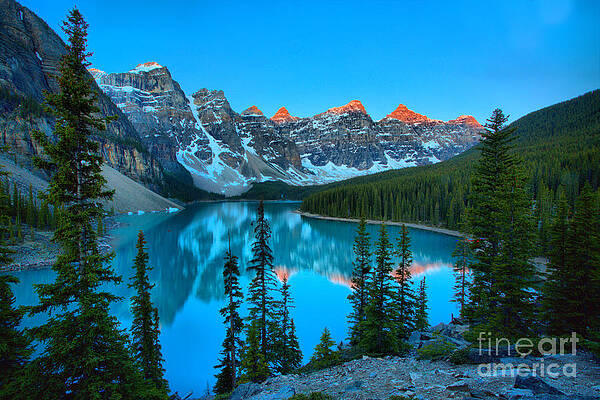 Sunrise Wall Art featuring the photograph Red Tip Sunrise At Moraine Lake by Adam Jewell