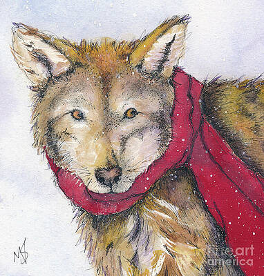 Wall Art featuring the painting Red Wolf And Scarf by Marie Stone-van Vuuren