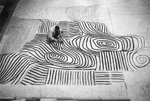 Man Creating Large Floor Mural Wall Art