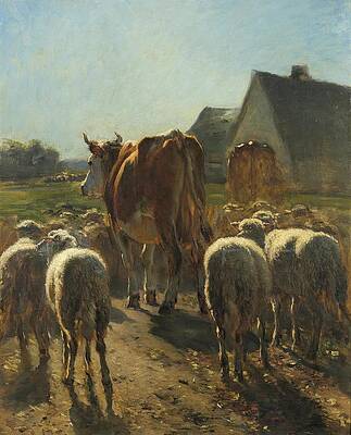 Flock Painting - Retour Du Troupeau by Constant Troyon
