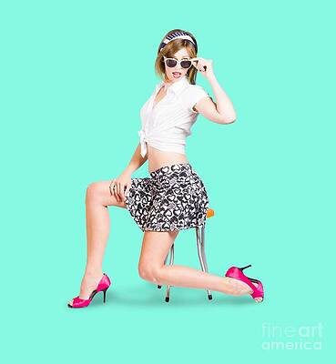 Wall Art featuring the photograph Retro Brunette Pin Up Girl In Sixties Fashion by Jorgo Photography