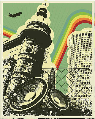 Wall Art featuring the digital art Retro Music Town by Sengerg
