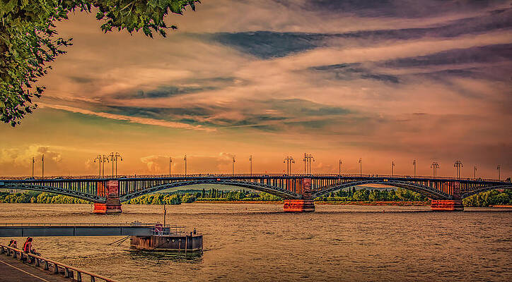 Serene Photograph - Rhine River Sunset In Mainz by Marcy Wielfaert