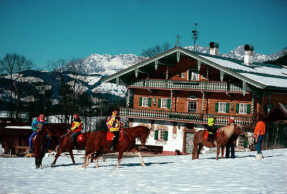 Horse Riding Near Alpine Chalet Wall Art