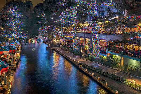 Photograph - Riverwalk Christmas Lights by Steven Sparks