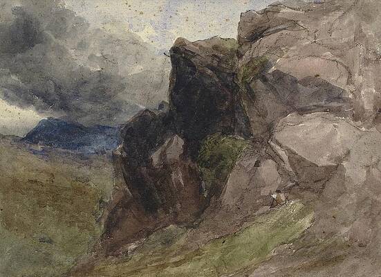 David Cox Painting - Rocky Landscape In Wales With Figure Drawing by David Cox, The Elder