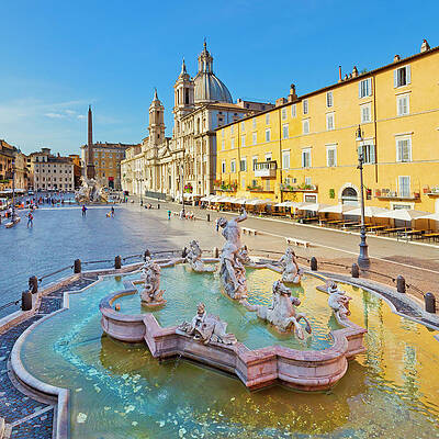 Fountain Wall Art featuring the digital art Rome, Piazza Navona, Italy by Pietro Canali