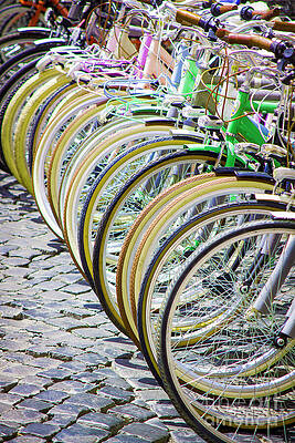 Transportation Wall Art featuring the photograph Rome Street Photo - Bike Row by Stefano Senise