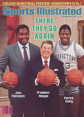 Ronald Reagan with John Thompson and Patrick Ewing Photograph