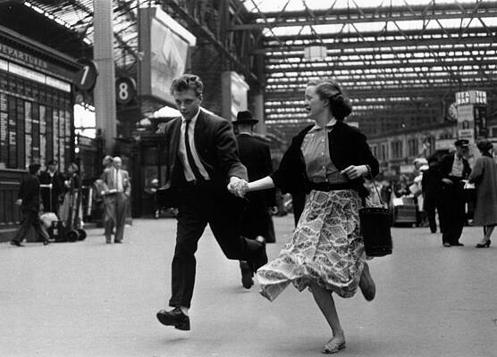 Couple Running Through Train Station Wall Art