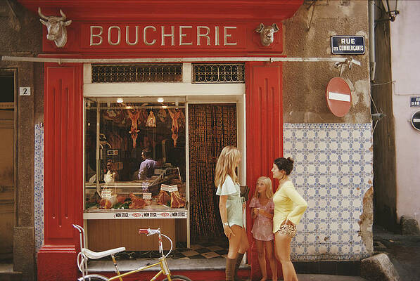 Street Scene in Front of French Butchery Wall Art