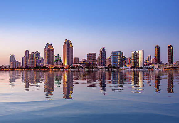 Modern Wall Art featuring the photograph San Diego Skyline At Sunset From Coronado by Steven Heap