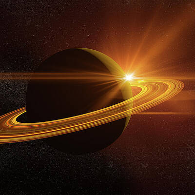 Saturn with Glowing Rings Wall Art