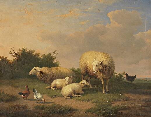 Chicken Painting - Schafe Und Lammer by Eugene Joseph Verboeckhoven