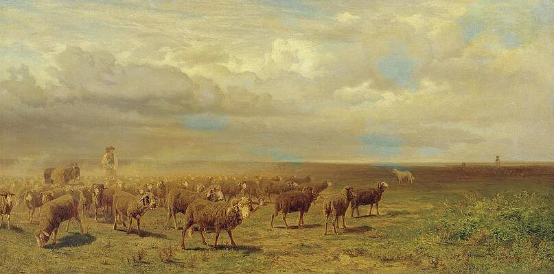 Flock Painting - Schafherde In Der Puszta by Gustav Ranzoni