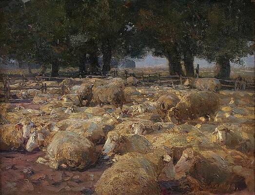 Flock Painting - Schafpark by Heinrich Von Zugel