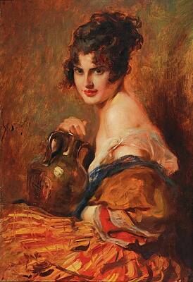 Gaze Painting - Schne Mit Weinkaraffe by Leopold Schmutzler