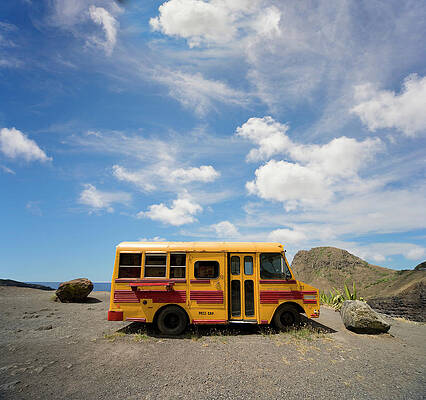 Wall Art featuring the photograph School Bus On Beach by Ed Freeman