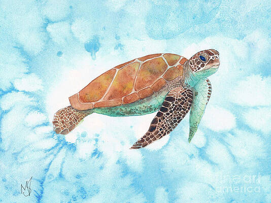 Wall Art featuring the painting Sea Turtle by Marie Stone-van Vuuren