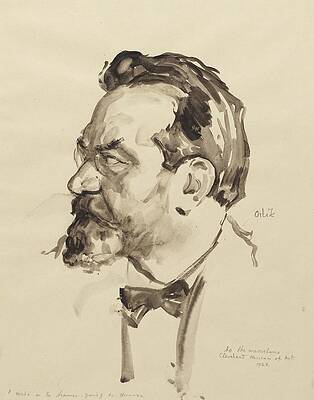 Monochrome Wall Art featuring the drawing Self-portrait by Emil Orlik
