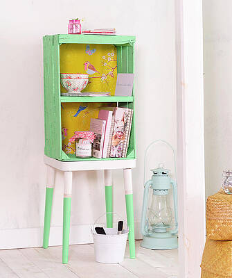 Shelves Handmade From Fruit Crate And Stool Print
