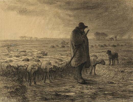Jean Francois Millet Painting - Shepherd Returning With His Flock by Jean-francois Millet