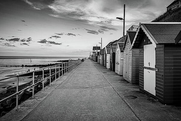 Sky Photograph - Sheringham Beach Huts Black And White by Scott Lyons