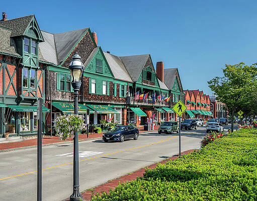 Building Wall Art featuring the digital art Shops On Bellevue Ave, Newport Ri by Laura Zeid