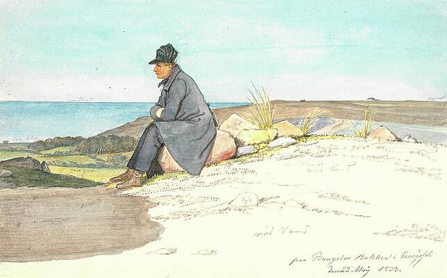 Martinus Rorbye Painting - Siddende Mand I Bangsbo Bakker, Vendsyssel, 22. Maj 1833 by Martinus Rorbye