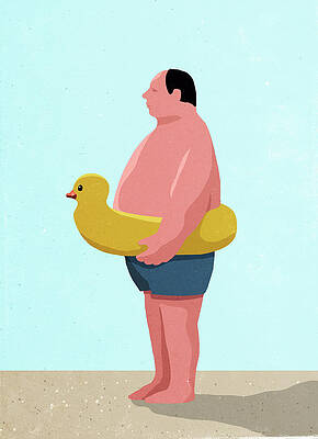 Wall Art featuring the digital art Side View Of Man Wearing Inflatable by Malte Mueller