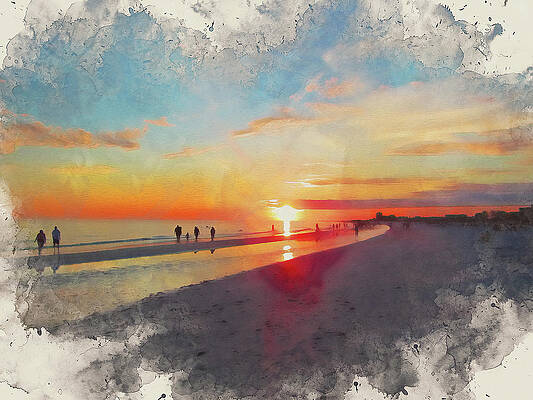 Summer Painting - Siesta Key, Florida Sunset - 04 by AM FineArtPrints