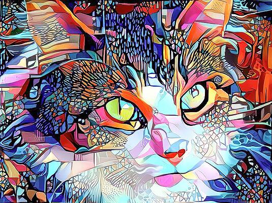 Happy Digital Art - Simple Cat Colors Eye Popping by Don Northup