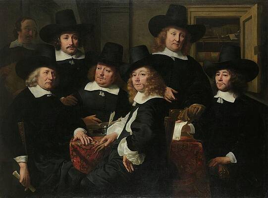 17th Century Painting - Six Regents And The Beadle Of The Nieuw Zijds Institute by Ferdinand Bol