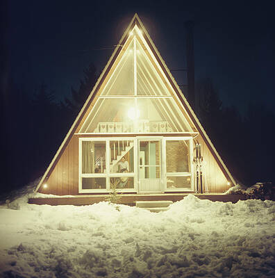 Cozy A-Frame Cabin in Snow Wall Art