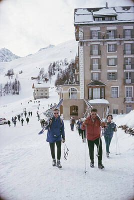 Skiers at a Mountain Resort Wall Art